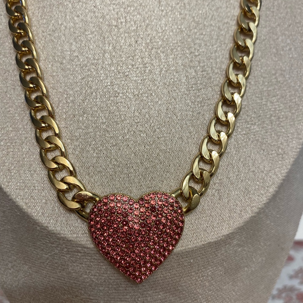 Gold Chain Necklace with Pink Heart Pendant